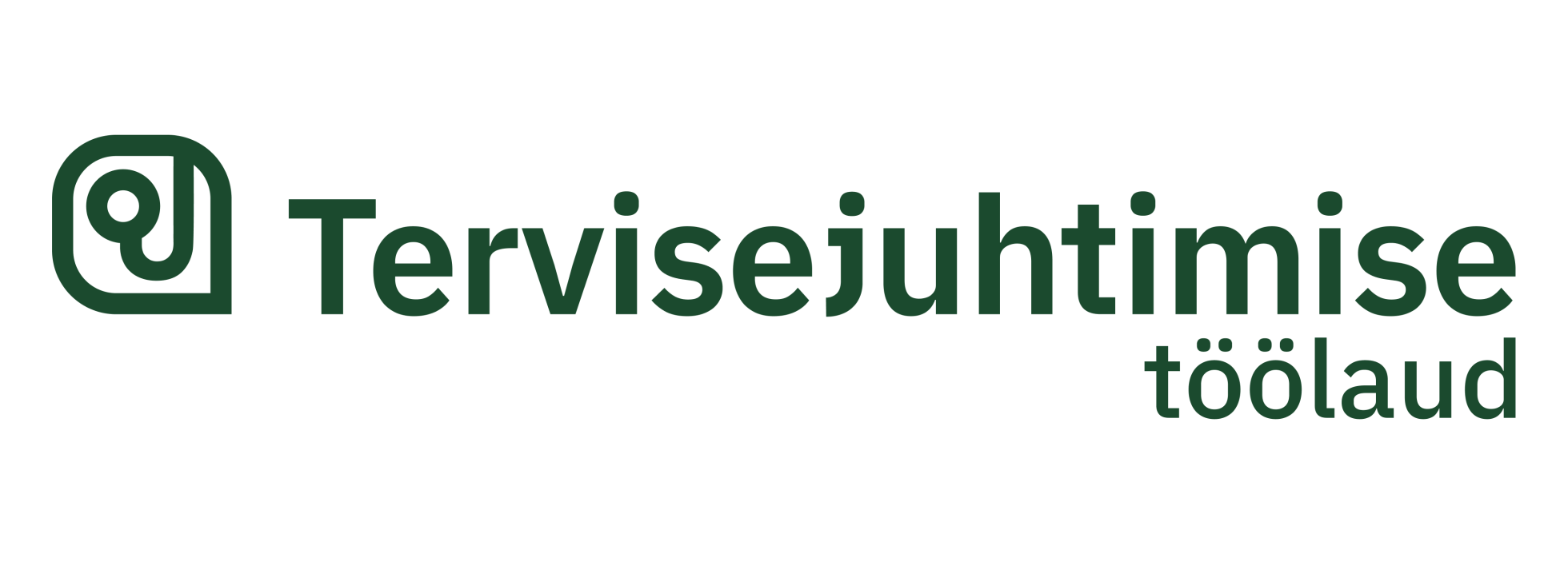 Tervisejuhtimise töölaua logo rohelises kirjas stetoskoobist ja jutumullist inspireeritud logoga.